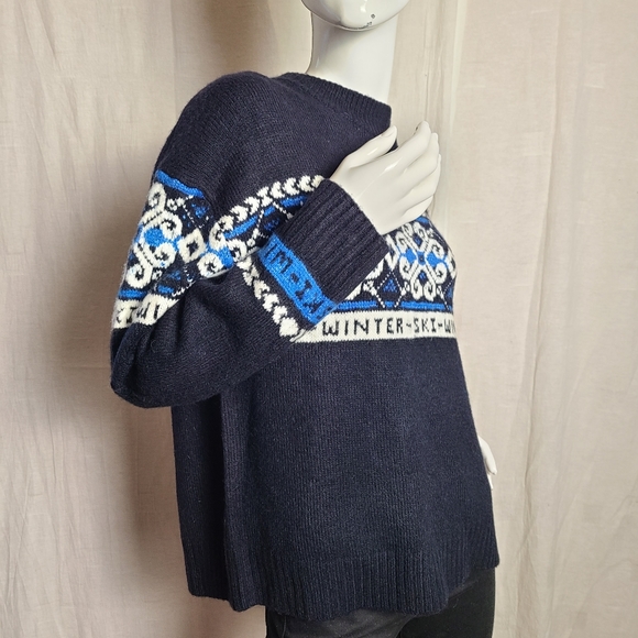 H&M Women's Jacquard Knit Black Blue Winter Ski Fair Isles Alpine Sweater - Picture 7 of 12